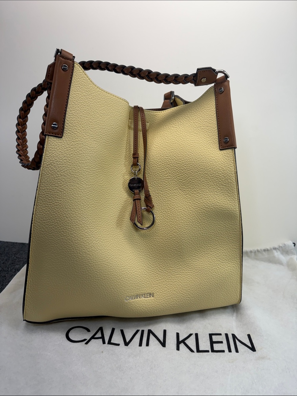 Calvin Klein Pale Yellow Pebbled Tote Bag - NEW NWOT